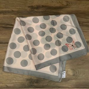 Pink and gray polka dot square silk scarf